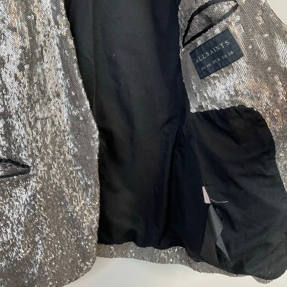 All Saints AllSaints Leigh Silver Sequin Tuxedo Blazer Jacket womens 6 - Picture 11 of 17